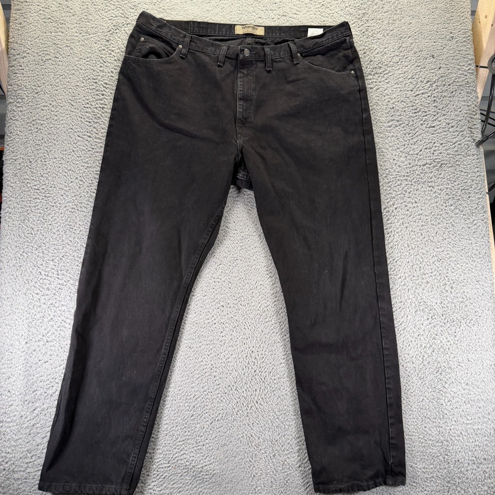 Wrangler Authentics Jeans Mens 46x34 Black Cotton Denim Straight Workwear Travel